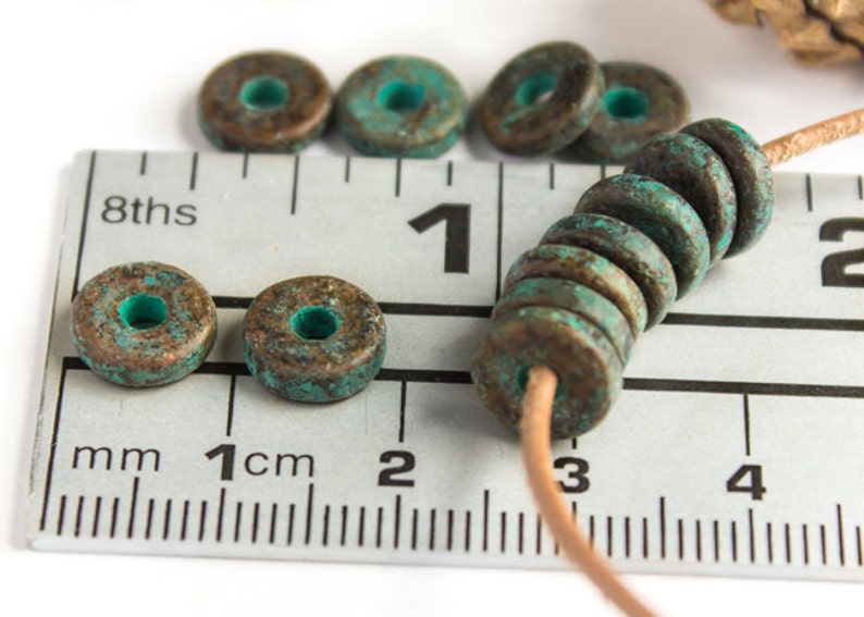 Copper washers Pick Qty Craft Jewelry supplies Diy 25/%OFF Green Patina 8mm washers Mykonos Greek Ceramic Round Washer Beads