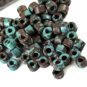 25%OFF Mykonos Beads Greek Ceramic Mini Tube Bead Antique Splash Speckled brown copper green patina 6X4mm 30pcs