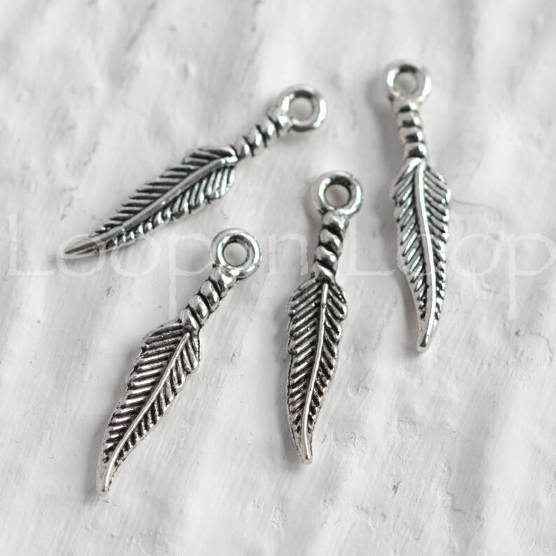 10%OFF Mykonos Feather Charms, Antique Silver, 25mm Greek Casting Metal Charm Boho Native Indian Tribal feathers, 4pieces pick quantity image 2