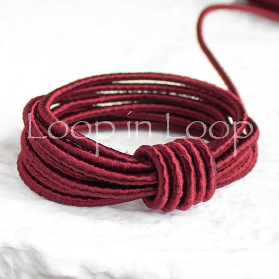 Dark Red SILK cord Wrapped Silk Satin Cord rope 3.5 mm thick organic  natural hand spun silk, polyester core, modern Jewelry making diy