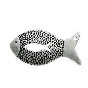42mm Fish Pendantm Large Hole, Antique Silver Connector, textured Fish Bead, European High Quality Metal Casting, TH271sa, 1pc