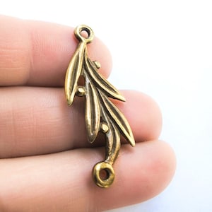 Mykonos Curvy Olive Branch Connector Link, Antique Brass or Copper, 37x15mm, 1 or 6 pieces