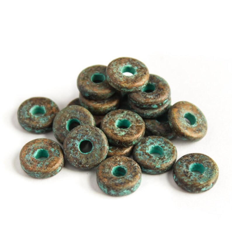 Copper washers Pick Qty Craft Jewelry supplies Diy 25/%OFF Green Patina 8mm washers Mykonos Greek Ceramic Round Washer Beads