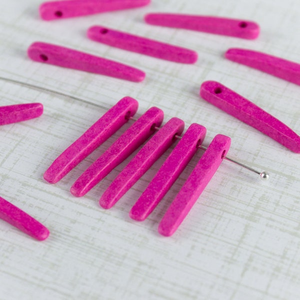 25%OFF, Skinny Spike ceramic beads, Mykonos Greek Beads, 31mm dagger, Bright Fuchsia, Jewelry making, diy supplies, pick qty