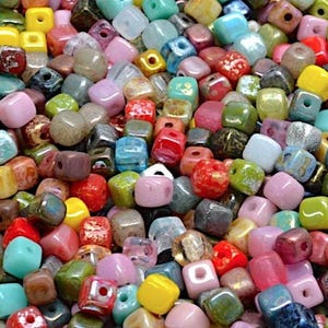 4mm Czech Glass Cube Beads, tiny cubes, Colorful Mix, for Jewelry making