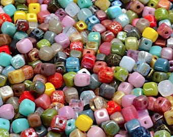 4mm Czech Glass Cube Beads, tiny cubes, Colorful Mix, for Jewelry making, 40 beads