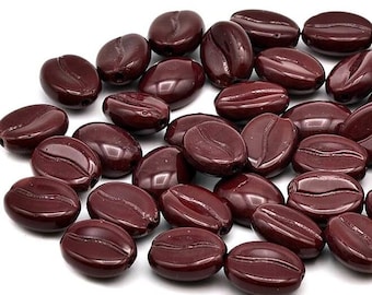 Czech glass coffee bean beads, dark warm brown, small Coffee Bean, Unique Pressed glass, 11mmx8mm, pick qty