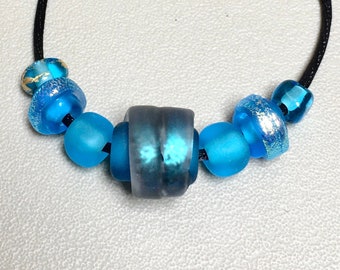 Handmade Caribbean Blue Moretti Glass Bead Set: Dichroic Focal Bead