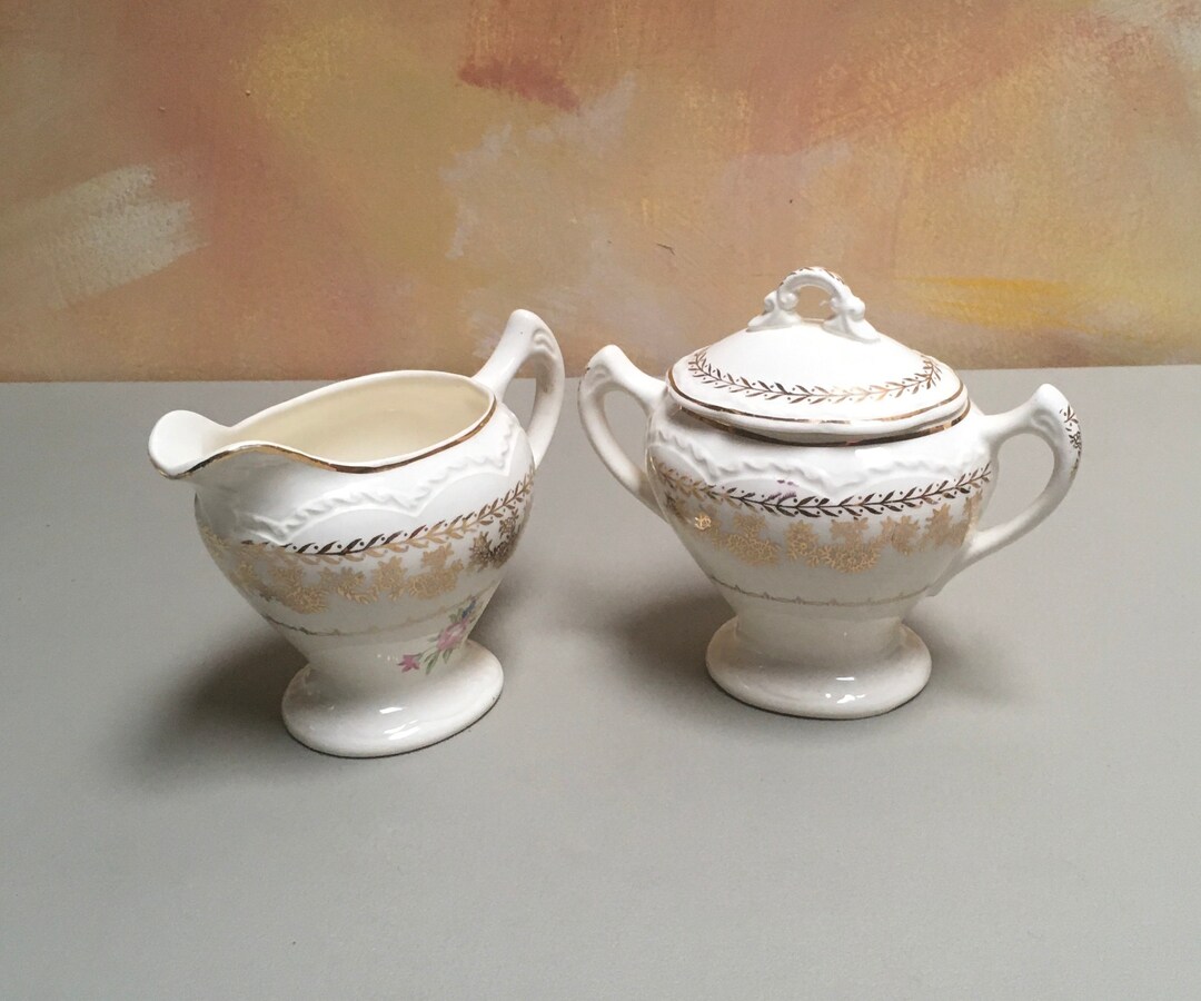 Vintage rose Creamer and Sugar Set Etsy