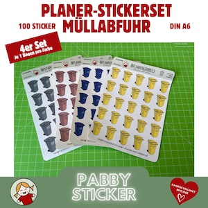 Sticker set for planners & calendars | Journal stickers | 100 everyday stickers | Residual waste, organic waste, plastic waste, waste paper | Garbage can waste