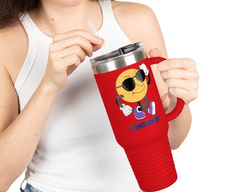 Zelfverzekerde geïsoleerde reismok - Leuke reisbeker voor onderweg, cadeaus voor hem/haar, zomerse chill, happy hour, motiverende drinkgerei
