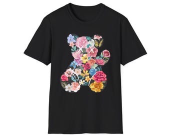 Bear Street Wear bloemenbeer T-shirt - gezellig uniseks T-shirt, leuk cadeau voor natuurliefhebbers, casual stijl voor dagelijks gebruik