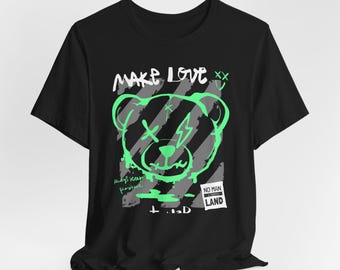 Bear Street Wear levendig T-shirt met berenontwerp, trendy uniseks shirt, casual alledaagse kleding, perfect cadeau voor kinderen