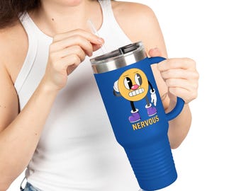 Schattige geïsoleerde reismok, 40 oz – nerveus karakterontwerp, perfect voor koffieliefhebbers, kantoorgebruik, reizen, geschenken