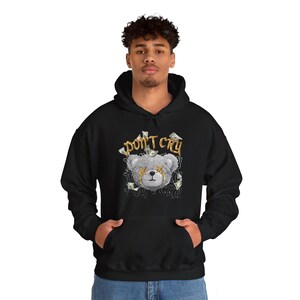 Bear Street Wear Hoodie, Don't Cry Sweatshirt, Unisex Warm Pull-over, Gift for Friends, Casual Outfit, Winter Layer