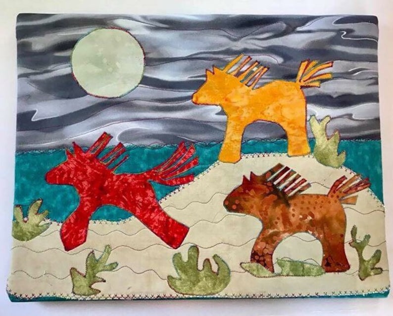 Outer Banks Spirit Horses fabric art painting #1