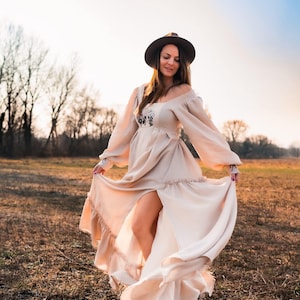 Boho Maternity gown for photoshoot, Cotton gauze Pregnancy dress for photos and client closet, Long Sleeved Maternity dress for the session