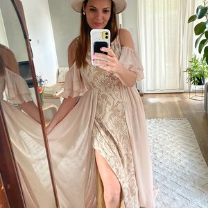 Unique Boho dress for women for maternity photoshoot, Cotton lace gown for photoshoot, Bohemian maternity dress for babyshower, Lace gown
