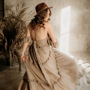 Bohemian backless dress for women, Cotton gauze gown for photoshoot, boho maternity dress for babyshower, Summer wedding dress