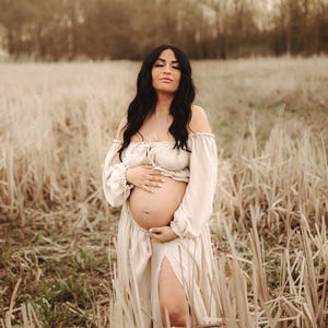 Boho Two piece set for Photoshoot, Maternity gown for photography, Pregnancy dress for baby shower, Summer 2 piece set for wedding