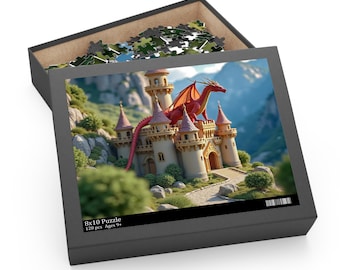 Fantasy-Drachenschloss-Puzzle (Roter Drache)