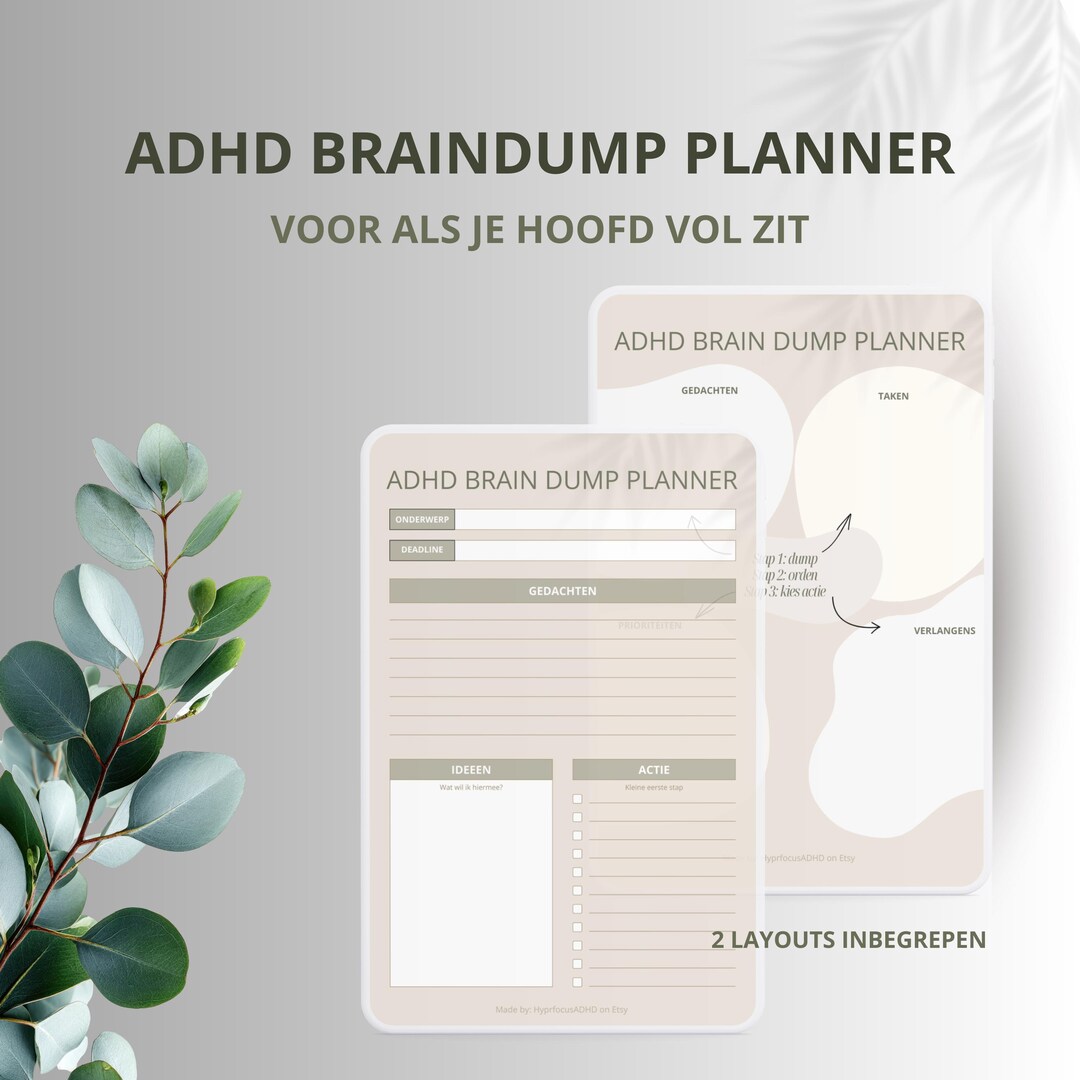 ADHD Brain Dump Planner Printable | Minimal Focus Planner | 2 Layouts ...