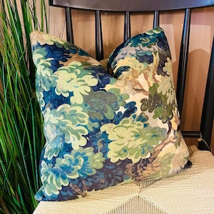 A gorgeous velvet cushion made from Linwood English Oak leaf velvet fabric.