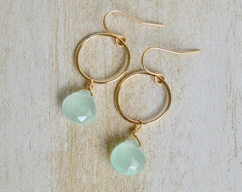 Natural Mint Green Chalcedony Teardrop Earrings