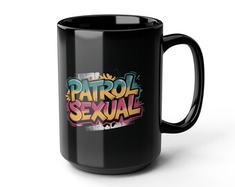 Patrol Sexual Graffiti Logo Mug | Black Ceramic Coffee Cup