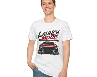 Launch Mode car graphic T-Shirt | automotive streetwear, black red cinematic