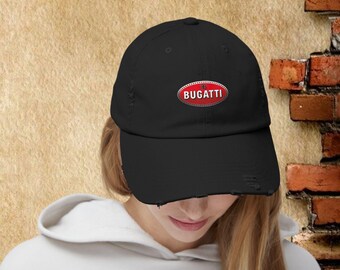 Distressed Cotton Twill Cap – Bugatti Logo Baseball Hat