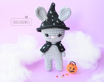 Crochet pattern Halloween witch bunny, Luna Bunny wizard amigurumi pattern - PDF english/inglés and spanish/español