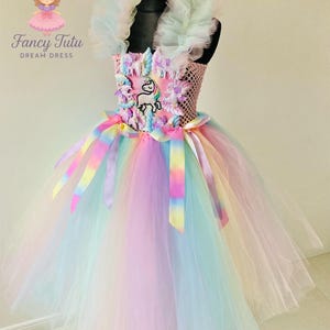 Magical Girls Unicorn Tutu Dress - Vibrant Rainbow Tulle Costume - Ideal Birthday Outfit & Gift for Little Princesses