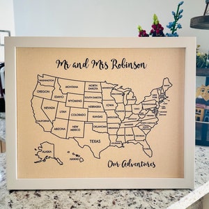Mapa de recuerdos personalizado, regalo de segundo aniversario, marco de algodón con chinchetas para viajes juntos