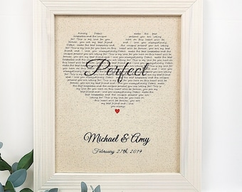 First Dance Wedding Anniversary  Fourth Year Gift Linen First Dance Love Song Lyrics 4 Wedding Gift song lyrics on linen