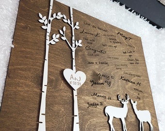 Alternative Guest book Wedding Trees Deer Personalized Board Anniversary Plaque Signature Board