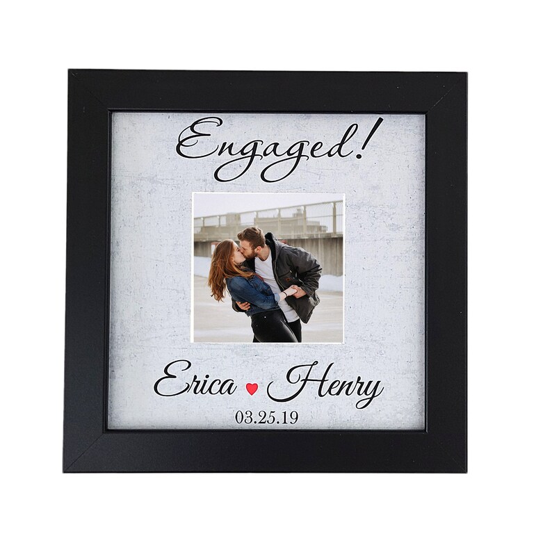 Engaged custom photo frame anniversary gift for him or her wedding gift custom colors 8x8 black frame