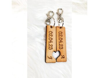 Wedding Anniversary  Personalized Engraved Keychain Wood 5th Anniversary Gift for him or her