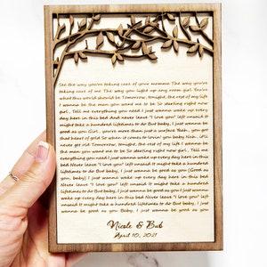 Engraved Wood Anniversary Gift First Dance lyrics Art Anniversary Wedding Gift