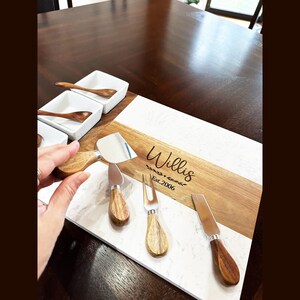 Wedding Gift Charcuterie Personalized Board Marble Wood, New Home Gift, Wood Serving Board