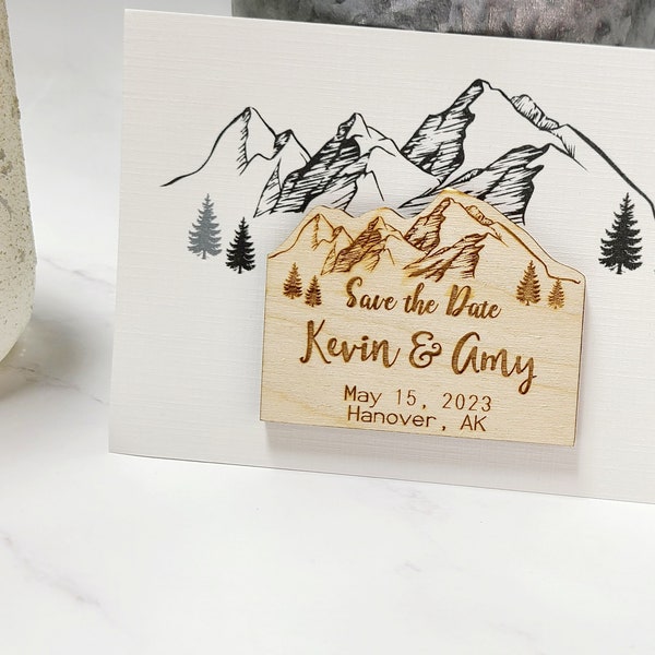Save the Date Magnets Mountains Wooden Nature Custom made