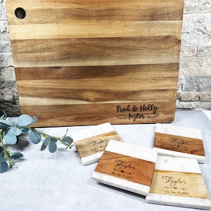 Personalized Wedding Gift Engraved Coasters Cutting Board Custom