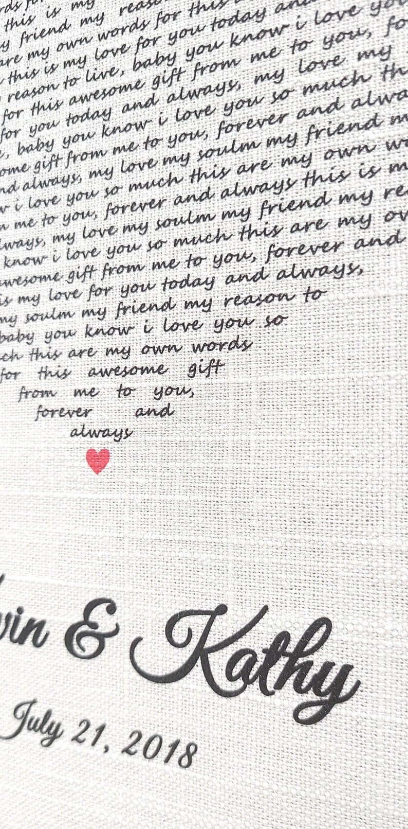 Fourth Year Gift Linen First Dance Love Song Lyrics 4 anniversary Wedding Gift song lyrics on linen image 5