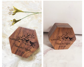 Engraved Ring Box For Wedding Proposal Ceremony Engraved Ring Bearer  Cats  Walnut box Personalized