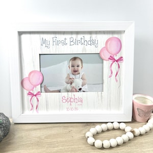 Pink First Birthday Photo Frame: Personalized 8x10