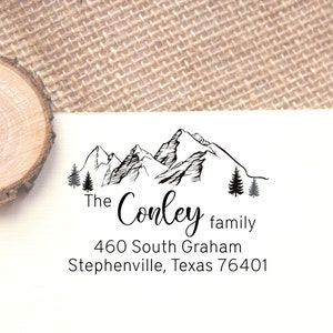 Personalized Return Address Stamps Self ink or Wood Handle WEdding Save the date Housewarming Gift Mountains