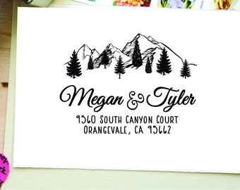 Mountains Return Address Stamps Self ink or Wood Handle WEdding Save the date Housewarming Gift