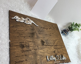 Wedding Guestbook Mountains Alternative Laser cut 3D wood guest board