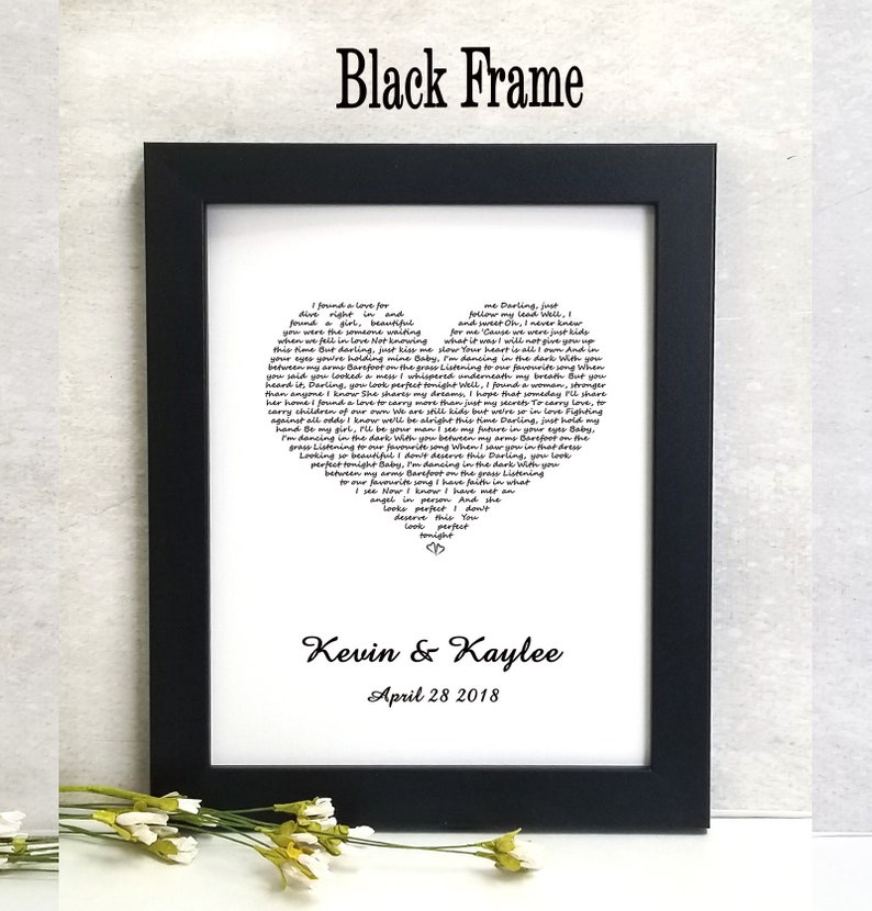 Fourth Year Gift Linen First Dance Love Song Lyrics 4 anniversary Wedding Gift song lyrics on linen 8x10 w black frame