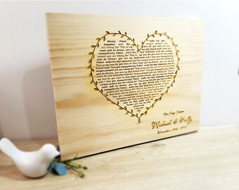 Wedding Anniversary Gift First Dance Lyrics Wall Art Wood Plaque Personalized Gift for the Couple